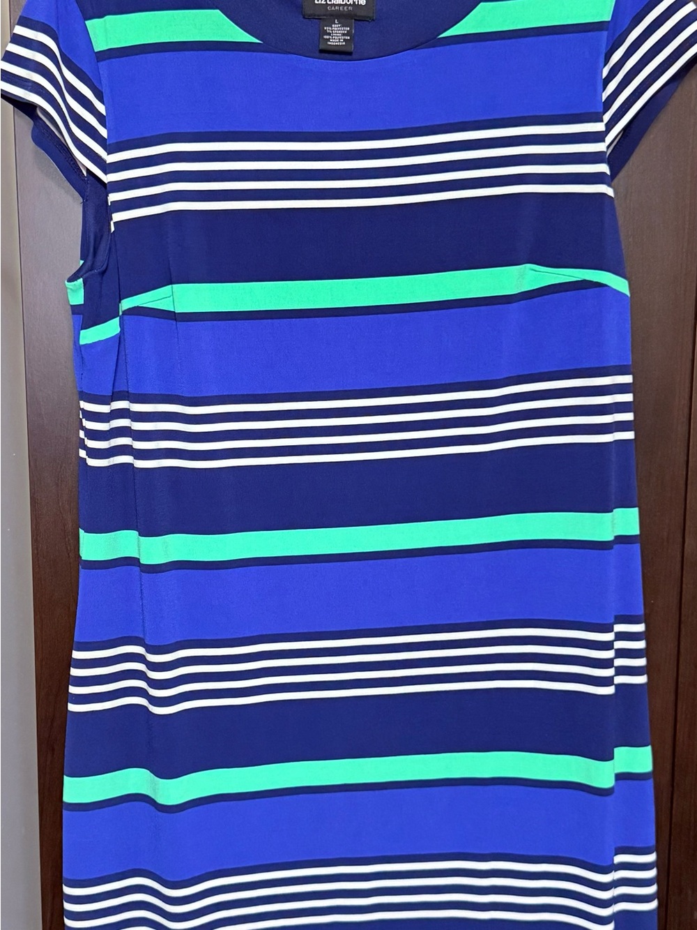 Liz Claiborne Royal Blue Striped Shift Dress with Teal Accents